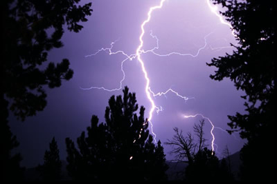 <a
  href="/earth/Atmosphere/tstorm/tstorm_lightning.html&edu=high&dev=">Lightning</a>
  is the most spectacular element of a <a
  href="/earth/Atmosphere/tstorm.html&edu=high&dev=">thunderstorm</a>.
  A single stroke of lightning can <a
  href="/earth/Atmosphere/temperature.html&edu=high&dev=">heat</a>
  the air around it to 30,000 degrees Celsius (54,000 degrees Fahrenheit)! This
  extreme heating causes the air to expand explosively. The expansion creates a
  shock wave that turns into a booming <a
  href="/earth/Atmosphere/tstorm/lightning_thunder.html&edu=high&dev=">sound
  wave</a>, better known as thunder.<p><small><em> Image Courtesy of University Corporation for Atmospheric Research/Carlye Calvin</em></small></p>