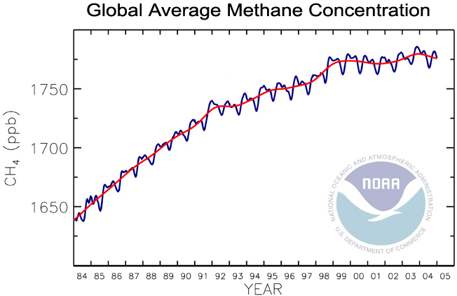 Atmospheric methane concentration from 1984 to 2004