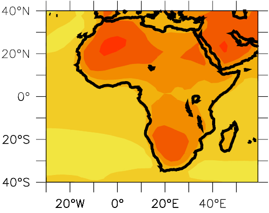 Africa modeled temp. mean of 21 models