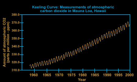 Atmospheric carbon dioxide concentration from 1958 to 2000