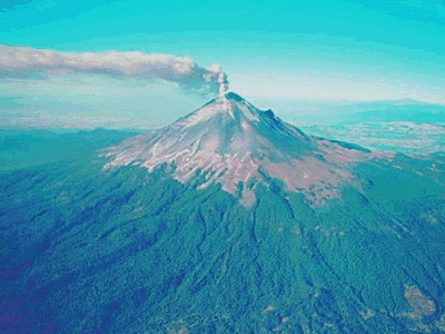 The most majestic of the volcanoes are composite volcanoes, also
  known as strato-volcanoes. Unlike the <a
  href="/earth/interior/shield_volcanos.html">shield
  volcanoes</a> which are flat and broad, composite volcanoes are tall,
  symmetrically shaped, with steep sides, sometimes rising 10,000 feet high.
  They are built of alternating layers of <a
  href="/earth/interior/lava.html">lava</a>
  flows, volcanic <a
  href="/earth/interior/ash.html">ash</a>,
  cinders, blocks, and bombs. This is a photo of Mt. Cotopaxi in Ecuador.<p><small><em>The U.S. Geological Survey</em></small></p>