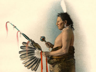 This is a Pawnee Indian shown in ceremonial dress. The Pawnee people were one of the largest and most powerful of the Native American groups.  They, like many indigenous groups, had a sophisticated knowledge of astronomy.  They also had many stories (myths) that connected their people to the natural world.<p><small><em> Image is now in public domain.  It was originally published by Powell, J. W. <i>Twenty-Second Annual Report of the Bureau of American Ethnology - Part 2.</i> Washington: Government Printing Office, 1904.</em></small></p>